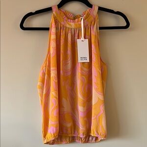 Rose & Olive Orange and Pink Smocked Sleeveless Tank